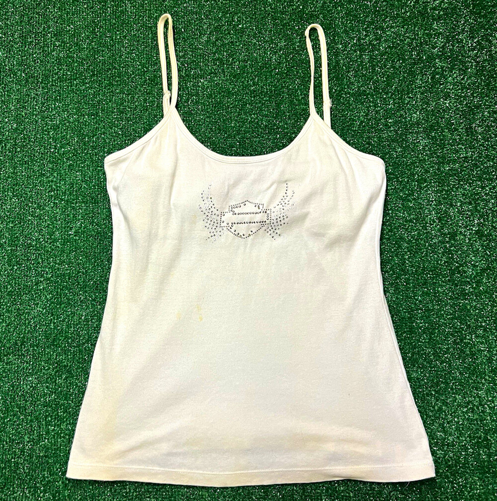 Harley-Davidson Women’s White Cotton Camisole Tank Rhinestone Logo, S